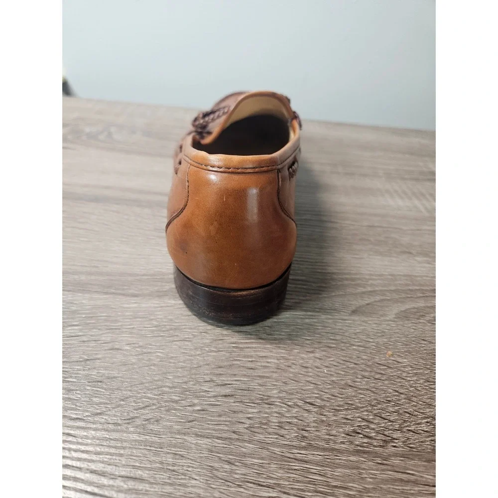 Allen Edmonds Colebrook Tan Leather Braided Bow Loafers Mens 9.5 D 91320 USA